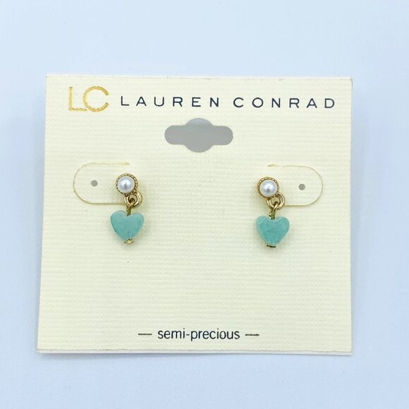 LC Lauren Conrad Jewelry - LC Lauren Conrad Blue Goldtone Heart Dangle Earrings New